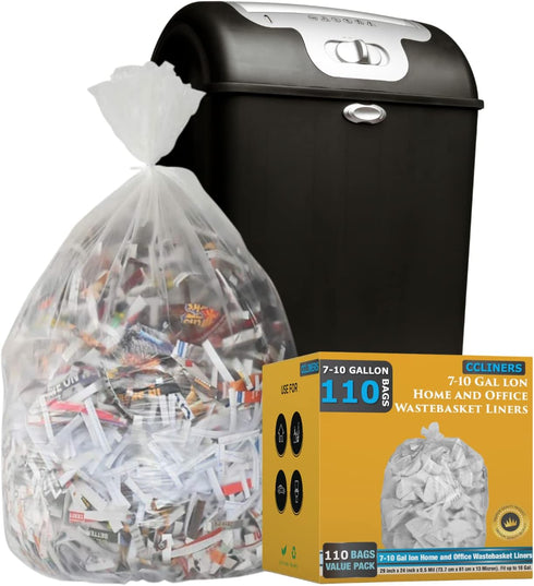 7-10 Gallon Clear Garbage Bags (110 Bags) 29" x 24" Extra Large Medium Kitchen Trash Bags Paper Shredder Bags Can Liners for Home and Office Bins,...