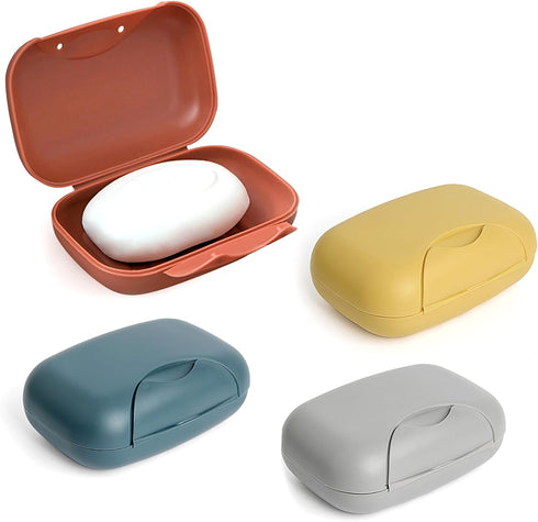 4 Pcs Travel Soap Box Holder, Portable Leak Proof Soap Dishes Container with Lid, Waterproof Plastic Soap Case Tray for Home Kitchen Bathroom Hiki...