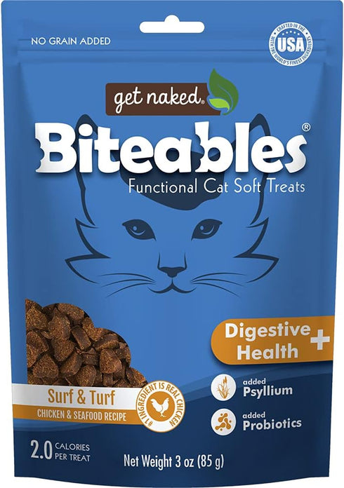 Get Naked Biteables Natural Soft Treats for Cats, Digestive Health Plus, Surf & Turf Recipe, 3 oz, 1 Pouch...