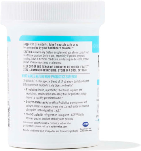 NatureWise Probiotics 70 Billion CFU - 17 Strains + Organic Prebiotics - Immune, Digestive & Gut Health Probiotics for Women & Men - Vegetarian, G...