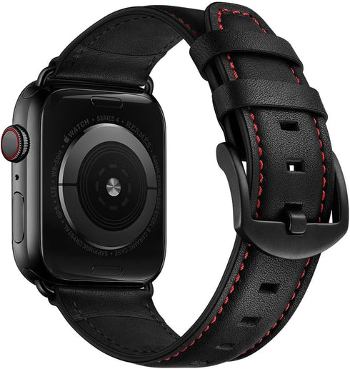 Leather Band Compatible with Apple Watch 10 46mm Ultra2 49mm 45mm 44mm 42mm Mens Women Vintage Leather Strap XL Dressy Black Bands for iWatch Ultr...