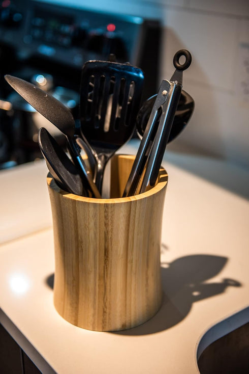 Bamboo Kitchen Counter Utensil Crock Holder Caddy (Natural Large)...