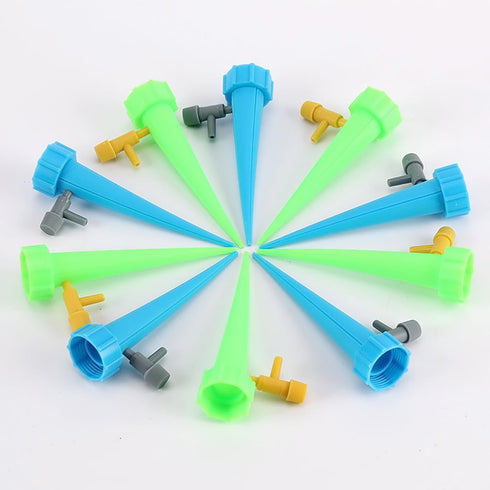 12x Automatic Garden Cone Watering Spike for 2-Liter Bottles - Plant Flower Waterers Bottle Irrigation (Green & Blue)...