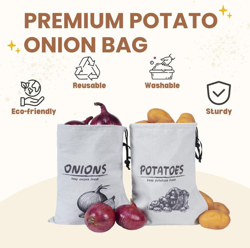 Potato Onion Storage Bag, Reusable Potato and Onion Storage Bag for Pantry, Vegetable Storage Bags with Drawstring Closure, Blackout Liner for Sho...