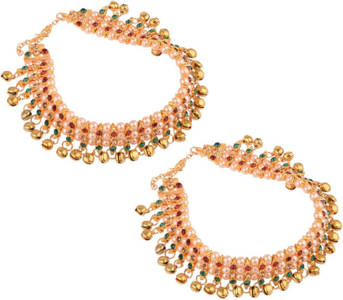 Efulgenz Indian Anklets for Women Pearl Anklet Indian Crystal Ankle Bracelet Anklet Bells Ghungroo Anklets Indian Style Anklet Pair for Women Indi...