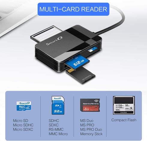 SmartQ C368 USB 3.0 Card Reader - Plug & Play, Compatible with Apple & Windows, Supports SD, Micro SD, MS, CF Cards...