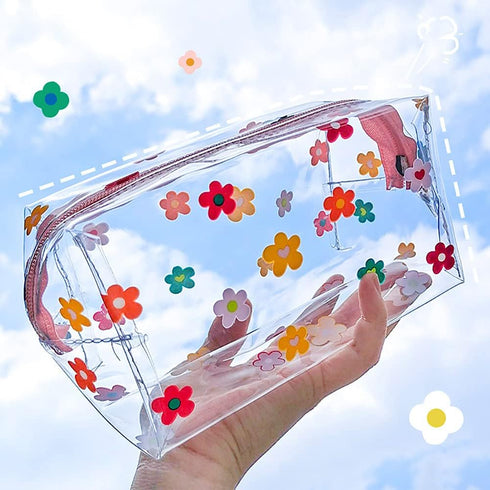 Clear Flower Makeup Bags Transparent Floral Cosmetic Bag Travel Wash Bag Waterproof Toiletry Storage Pouch for Women Girls Colorful...