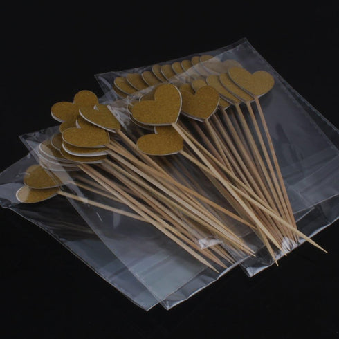 WARMBUY 50 Pack Double Sided Gold Glitter Cupcake Toppers Attached with Sticks for Baby Bridal Shower Birthday Party and Wedding (Heart)...