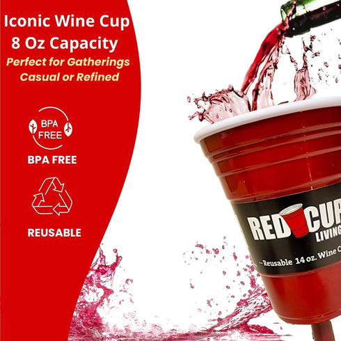 Reusable Red Plastic Wine Glasses with Stem, 14oz, Unique Heavy-Duty Drinking Glasses for Parties, Durable Champagne Flutes, Cute Sturdy Big Grip ...
