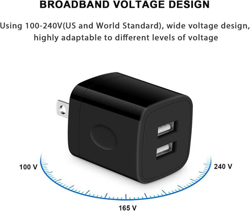 Black USB Wall Adapter, Charging Block, 3Pack Dual Port 2.1A Fast Wall Charger Brick Base Cube USB Plug Outlet Phone Charger Box for iPhone 16e 16...