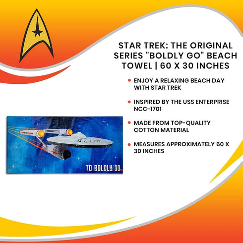 Star Trek: The Original Series Boldly Go Beach Towel | Swimming Pool Accessories, Travel Bath Towel | Ultra Super Soft Cotton, Quick Dry Absorptio...