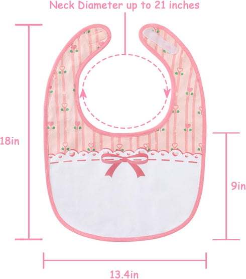 Littleforbig Cotton Waterproof Babydoll Printed Floral Adult Bib with Adjustable Velcro Closure 2-Pack Pink and Blue...