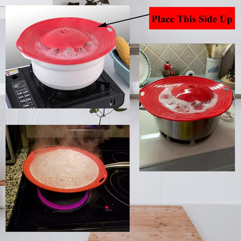 Silicone Boil Over Spill Stopper Lid - FDA Food Grade, BPA-free Instant Pot Cover Fits Openings 6" to 10" (Red)...