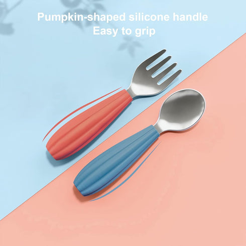 6 Pieces Toddler Utensils, 3 Toddler Forks and 3 Spoons, Silverware Set with Food Grade Silicone Handle, Children Safe Flatware, Self-Feeding Stai...