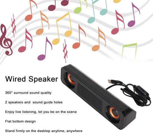 Portable HiFi Sound Wired Computer Sound Bar, USB Powered 3.5mm Audio Jack 60Hz-20kHz Speaker for Desktop, Laptops, Phones, Tablets, Xbox, Noteboo...