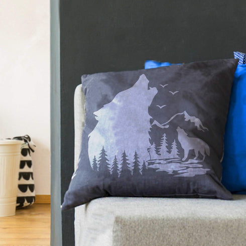 GSS Designs Mountain Forest Wolf Stencils (2 Pack) - Reusable Woodland Animal Stencil (12x12Inch) for Painting on Wood Wall Garden Flag Fabric Can...