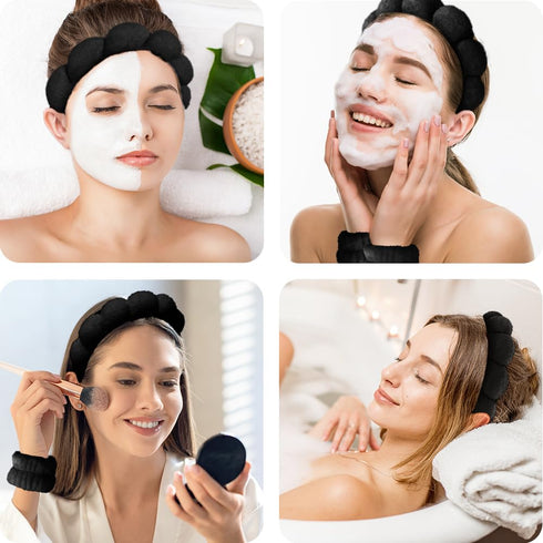 Spa Headbands for Washing Face Wristband Set Sponge Makeup Skincare Headband Wrist Towels Bubble Soft Terry Towel Cloth Hairband for Women Puffy H...