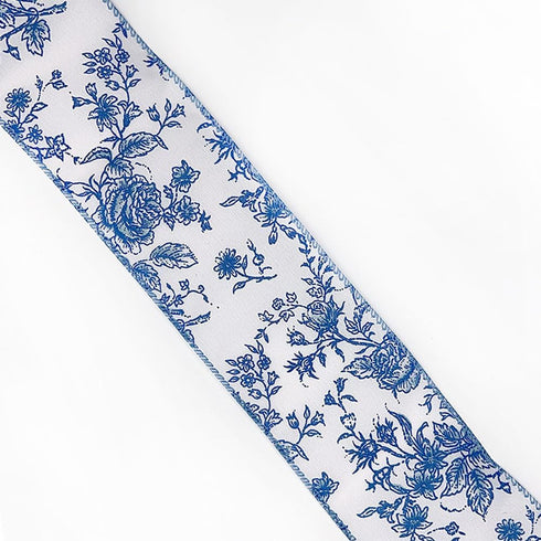 Designer’s Shop WR 63-5156 Blue Rose Floral on Cream Wired Edge Ribbon 2.5” x 10 Yard for DIY Crafting, Home Décor...