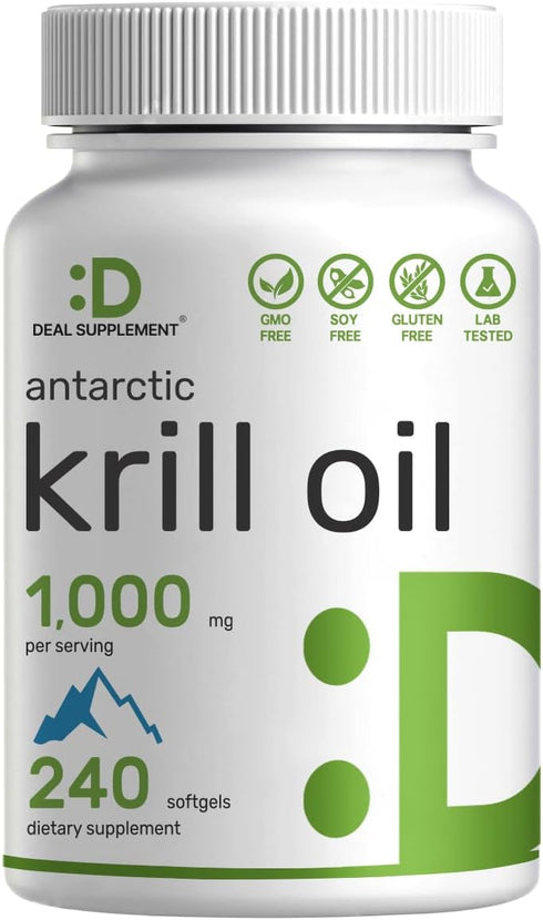 DEAL SUPPLEMENT Antarctic Krill Oil, 1,000mg Per Serving, 240* Softgels – Mercury Free, No Fishy Taste – Rich in Omega-3s, EPA, DHA, Astaxanthin, ...
