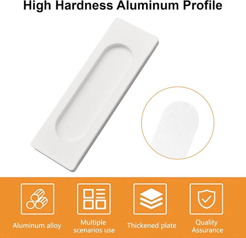 Self-Stick Rectangular Sliding Door Pulls, 2pcs Aluminum Alloy Hidden Recessed Pull Handle for Sliding Barn Door, Closet,Cabinet,Drawers (White, 1...