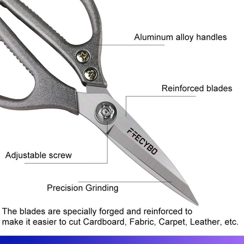 Heavy Duty Scissors 8.5'', All Purpose, Leather Scissors, Reinforced Stainless Steel Blades with Metal Handles for Home, Office, Easy Cutting Card...