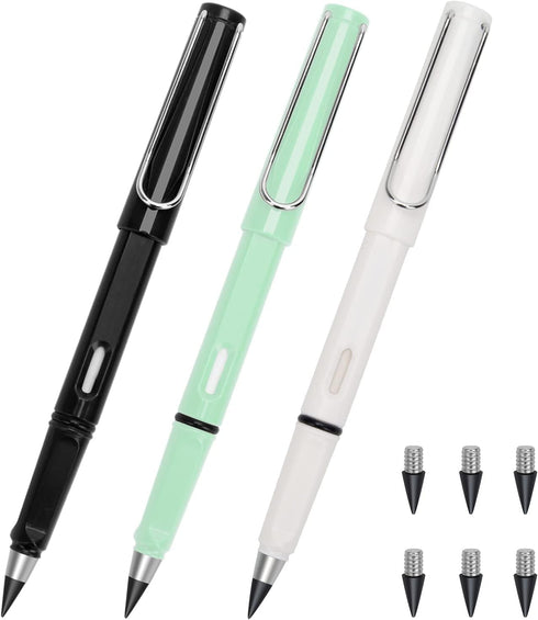 3pcs Everlasting Pencil Unlimited Inkless Pencil,Reusable Everlasting Pen with Eraser with 6pcs Nibs,Erasable Infinite Pens for Student Artist Wri...
