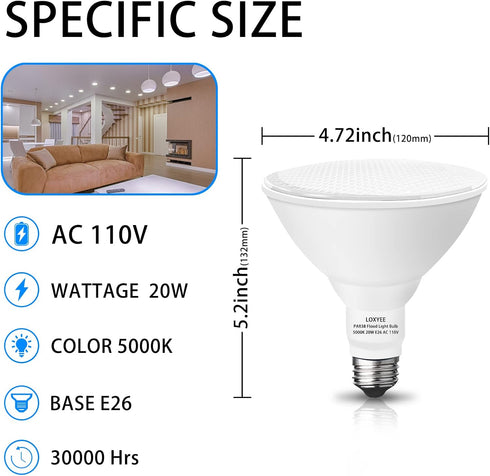 PAR38 LED Outdoor Flood Light Bulbs 2 Pack?Dimmable 20W(200W Equivalent) E26 Base Flood Light Bulbs,5000K Daylight 1800 Lumens LED Flood Light for...