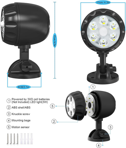Motion Sensor Battery Powered Outdoor Light,IP65 Waterproof Spotlight,6LED Motion Detecting Light,360° Adjustable Floodlight for House Walls Garag...