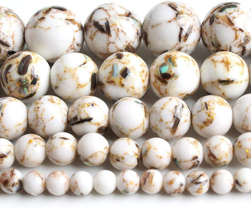 Yochus 6mm White Shell Turquoises Round Loose Beads Natural Stone Beads for Jewelry Making...