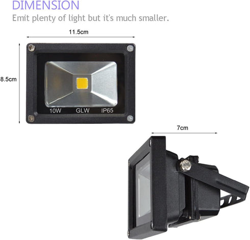 GLW® 10w 12v Ac or Dc Warm White Led Flood Light Waterproof Outdoor Lights 750lm 80w Halogen Bulb Equivalent Black Case...