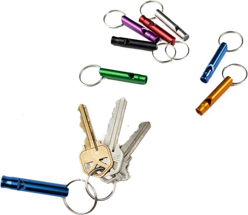 Set of 12 Extra Loud Whistles for Camping Hiking Hunting Outdoors Sports and Emergency Situations, Sturdy but Light Aluminium Key Chain Signals...