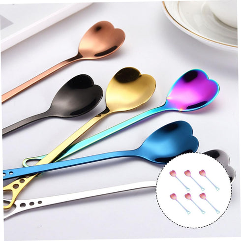 6pcs Stainless Steel Heart Shaped Spoon Demitasse Spoons Pudding Spoon Valentines Day Spoons Yogurt Spoon Small Dessert Spoons Mini Condiments Met...