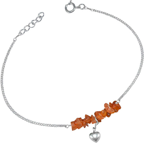 Silvesto India Orange Carnelian Gemstone 925 Sterling Silver Single Piece Anklet...