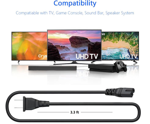 3.3FT Power Cord Replacement for Bose Companion 3, 5 Multimedia Speaker System, for Arris WiFi Router, Modem, Vizio Sound Bar System, Vizio E-M Se...