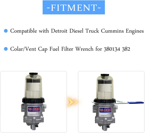 Colar/Vent Cap Fuel Filter Wrench Metal for 380134 382 Compatible with Detroit Diesel Truck Cummins Engines with 6 inch Inner Diameter...