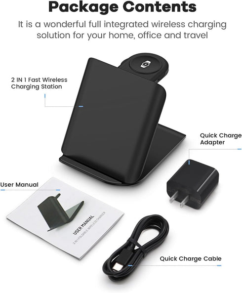 Fast Wireless Charger for Samsung - 2 in 1 Foldable Travel Charging Station, Compatible with Samsung Galaxy Z Flip 6/5/4 Series and Motorola Razr+...