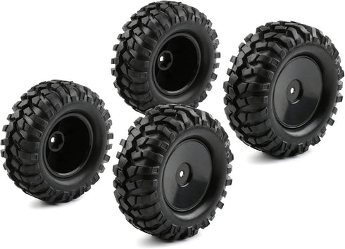 4pcs RC Trailer Tires, 12mm Hex Hard Dish Wheel Rim and Tires with Lock Nuts Washers Wrench for 1/10 Rock Crawler Truck Off Road Racing Car Axial ...