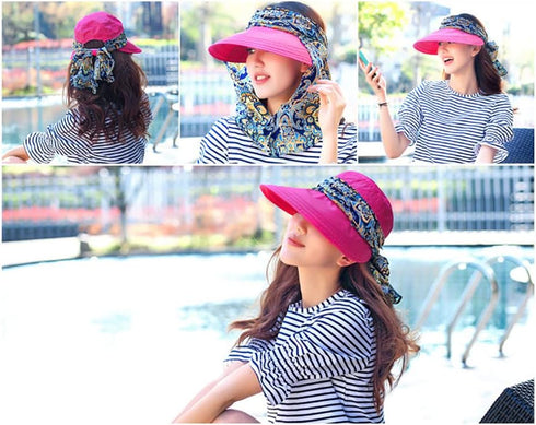 2 in 1 Foldable Sun Hat with Neck Flap Beach Fishing Hat Large Brim UV Protection Hat Gardening Walking Hat for Women Girls Beige...
