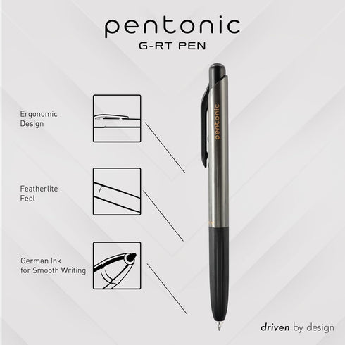 Pentonic GR-T Retractable Gel Pens, 10 Count, Black Ink, 0.7 mm Fine Point, Smooth Writing For Journaling, Note Taking, Office & School (1002363)...