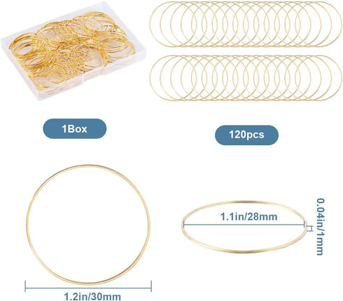 120pcs 30mm Hoop Earrings Findings Small Round Earring Finding Golden Brass Open Bezel Back Frames Circle Beading Bulk for Jewelry Making Women Cr...