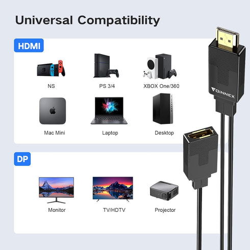 FOINNEX HDMI to DisplayPort Adapter, 4K@60Hz Not-Bidirectional HDMI to Display Port, Unidirectional HDMI Source to DP Display Male to Female for C...