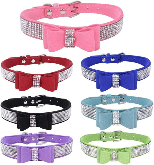 Dog Collar with Bowknot Crystal Rhinestone Adjustable Soft Puppy Cat Pet Collars Yellow Medium...