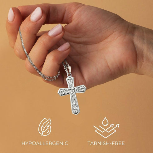 925 Sterling Silver Cross Pendant for Men & Women - Cubic Zirconia Cross Pendants Silver Cross Jewelry - Catholic Faith Religious Christian Birthd...