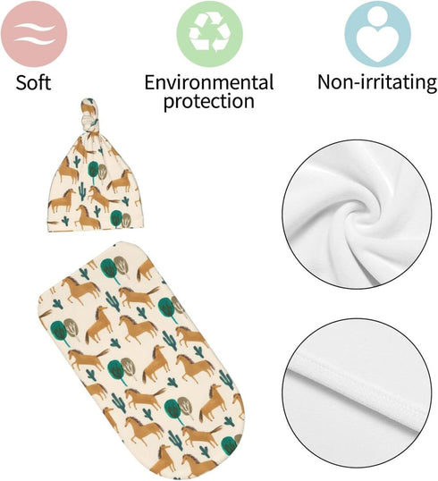Cute Horse Baby Stuff Newborn Swaddle Blanket with Beanie Set, Soft and Stretchy Baby Blanket Swaddle Wrap Sack for Boy and Girl...