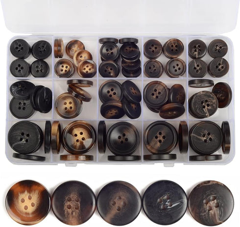 110Pcs Mixed Sewing Buttons, 4-Hole Craft Round Blazer Buttons, 5 Color 3 Size(15mm,20mm,25mm) Suit Coats Resin Button, Suitable for Variety Cloth...