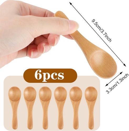 6 Pcs Small Wooden Spoons, 3.7 Inch Tiny Spoons for Spices Jars Mini Wooden Condiment Spoons Wood Teaspoon for Sauces, Salt, Sugar, Honey, Pepper,...