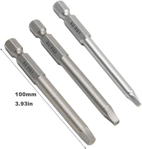 9pcs(3 Sets) 1/4 Inch Hex Shank Magnetic Square Head Screwdriver Bits Set Power Tools Electric Screw Driver Kit SQ1, SQ2, SQ3, 3.93in/100mm Length...