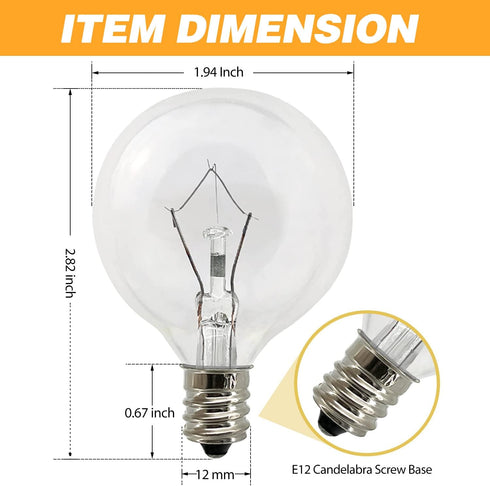 Wax Warmer Bulbs 6 Pack, G50 25 Watt Light Bulbs for Full Size Scentsy Warmers, E12 Base G16.5 Globe Clear Bulb for Candle Wax Warmer, Long Lifesp...