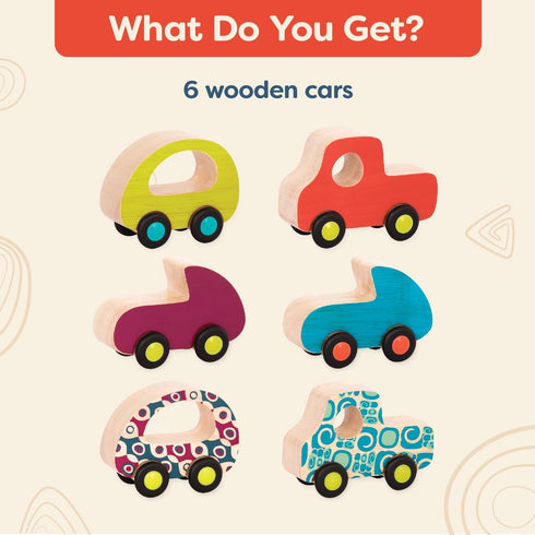 B. toys- 6 Little Wooden Toy Cars- Free Wheee-Lees- Vehicles- Colorful Car Play Set for Toddlers, Kids- 1 Year +...