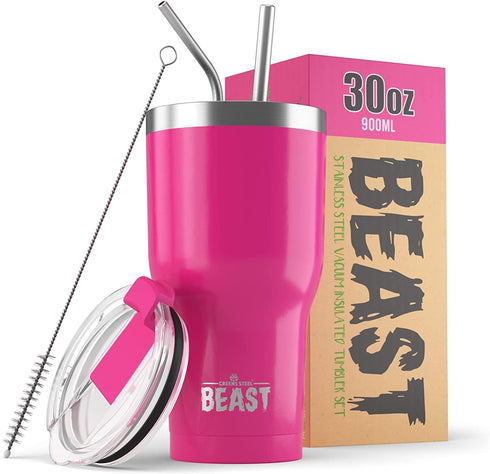 Beast 30 oz Tumbler Stainless Steel Vacuum Insulated Coffee Ice Cup Double Wall Travel Flask (Cupcake Pink)...